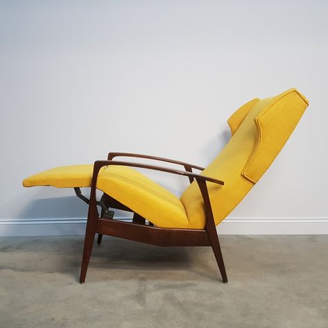 For sale: 1960's Mid Century Danish Recliner Armchair in Yellow Recliner Armchair, Reclining Armchair, Mid Century Danish, Vintage Design, Recliner, Accent Chairs, 1960s, Mid Century, Yellow