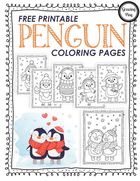 Cute Penguin Coloring Pages - Free Printable for Kids - Growing Play Penguin Images, Penguin Illustration, Penguin Coloring Pages, Penguin Coloring, Penguin Crafts, Penguin Craft, Winter Preschool, Cute Penguin, School Art Projects