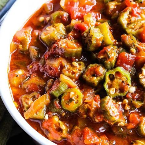 stewed okra with tomatoes Stewed Tomatoes And Okra Recipe, Stewed Okra And Tomatoes, Okra And Tomato Recipe, Stewed Okra, Okra Stew, Okra And Tomatoes, Tomato Recipe, Okra Recipes, Tomatoes Recipe