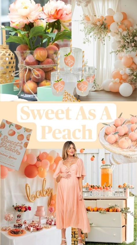 Sweet Baby Shower Ideas, Baby First Birthday Themes, Peach Baby Shower, Peach Party, Baby Shower Theme Decorations, Perfect Peach, 1st Birthday Themes, Baby Shower Dresses