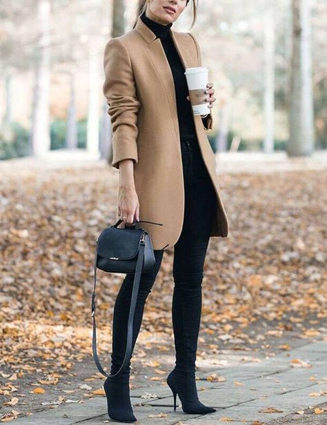 Winter outfit Elegant Fall Outfits, Womens Blazer Coat, Khaki Coat, Stand Collar Coat, Straight Clothes, Elegant Coats, Fashion Office, Elegant Fall, Stylish Coat