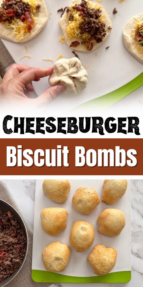 Are you looking for an easy recipe to please your picky eater? Try this cheap and easy dinner idea using ground beef and Pillsbury biscuits! Cheeseburger biscuit bombs are so simple to make, and everyone loves them! Even my pickiest eater gobbles this easy recipe up in no time. Make a big batch for afterschool snacks and school lunches. Your family is going love this easy dinner idea! Pillsbury Biscuit Recipes, Hamburger Toppings, Handheld Food, Burger Bites, Biscuit Sandwich, Dinner Sandwiches, Tailgate Food, Ground Beef Recipes Easy, Easy Weeknight Dinner