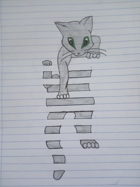 Trick Art, Cat Climbing, Lined Paper, Cat Drawing, Art Tips, Pencil Drawing, Top Trends, Pencil Drawings, Cute Cat