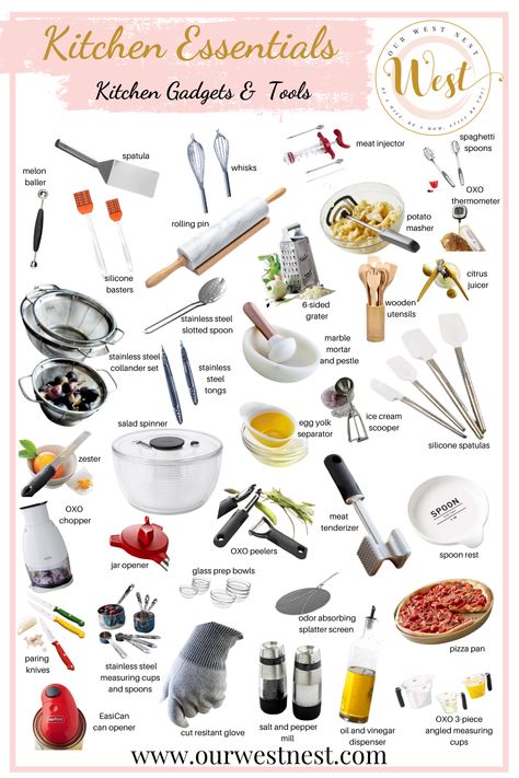 Kitchen Cooking Essentials List, Kitchen Requirements List, Things For The Kitchen, All Kitchen Utensils, List Of Kitchen Appliances, Necessary Kitchen Items, Kitchen Ingredient Essentials, Minimalist House Essentials List, Starter Kitchen Essentials