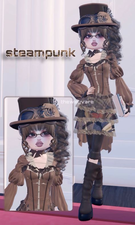 Dti Roblox Steampunk, Steam Punk Dress To Impress No Vip, Surrealism Dress To Impress, Steampunk Dress To Impress, Steampunk Outfits, London Queen, Under An Umbrella, 1950s Fashion Dresses, Biggest Fear