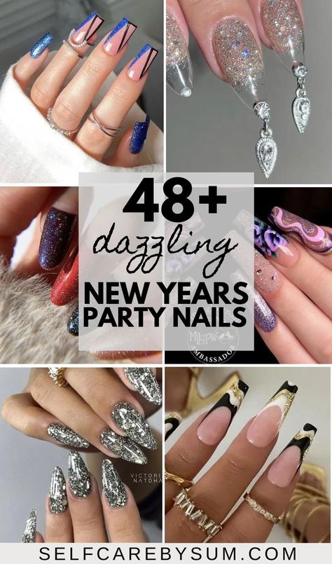 new years nails Nails For 2024 New Year, Fancy New Years Nails, Nail Designs For New Years 2024, Nails Acrylic New Years Sparkle, Coffin Acrylic Nails New Years, Christmas Into New Years Nails, Holiday Nails New Years Sparkle, New Years Eve Nails Ideas 2024, 2024 New Year Nail Designs