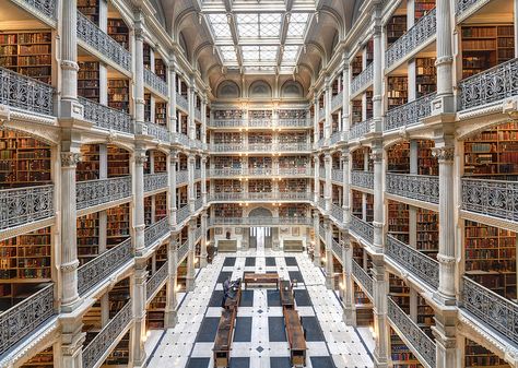 George Peabody Library, Maryland // who says you need to leave the country to find a stunning library? Fairytale Room, George Peabody Library, Peabody Library, Magical Library, Beautiful Library, College Library, Johns Hopkins University, Johns Hopkins, Saint John