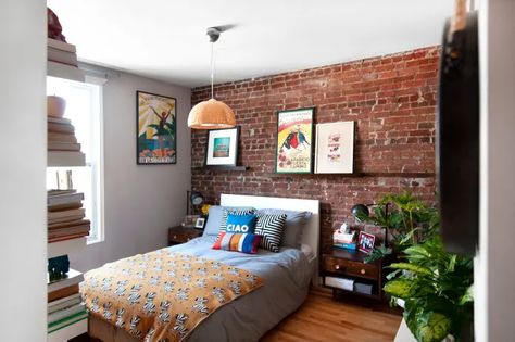 Exposed Brick Bedroom, Brick Wall Bedroom, Brick Apartment, Brick Bedroom, Red Brick Wall, Rental Apartment, Homeward Bound, Living Room Photos, Bedroom Photos