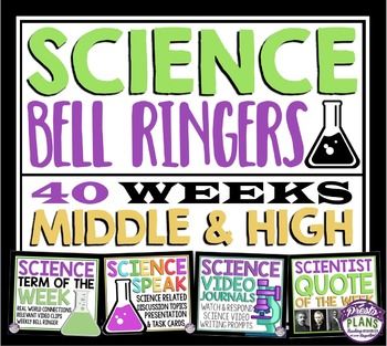 SCIENCE BELL RINGERS / WARM UPS Bell ringers are an excellent way to engage your students as soon as they walk into your classroom. Begin each of your middle or high school science classes with these daily warm-up routines! This comprehensive FULL YEAR Science Bell Ringers Middle School, Science Room Decor Classroom Ideas, Free Science Posters, Science Bell Ringers, High School Biology Classroom, High School Science Classroom, Sixth Grade Science, Science Room, Middle School Science Classroom