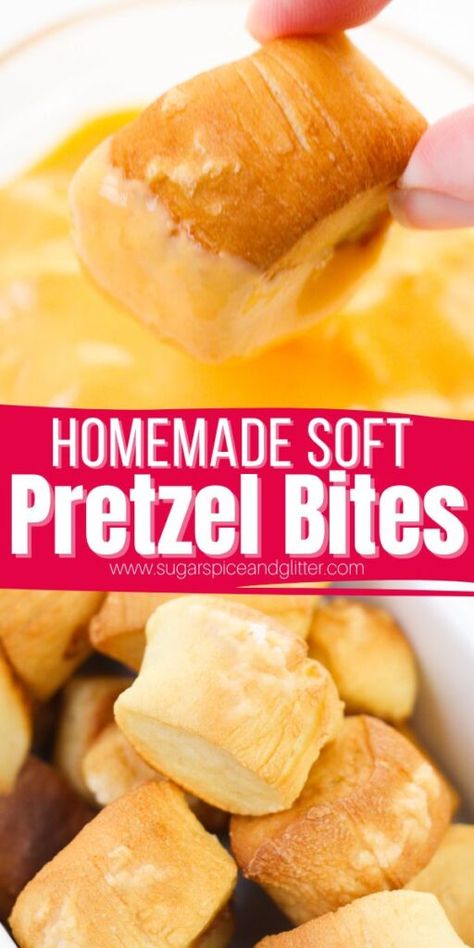 A fun and easy Copycat Auntie Anne's pretzel recipe, today's Homemade Soft Pretzel Bites are a dead ringer for the chain's pretzel nuggets. They are perfect for a family movie night, bringing to a potluck event or serving on game day! Wetzel Pretzel Recipe, Aunt Annies Pretzel Recipe, Pretzel Nuggets Recipe, Homemade Soft Pretzel Bites, Homemade Pretzels Recipe, Pretzel Nuggets, Spiced Pretzels, Sauces And Dips, Soft Pretzel Bites