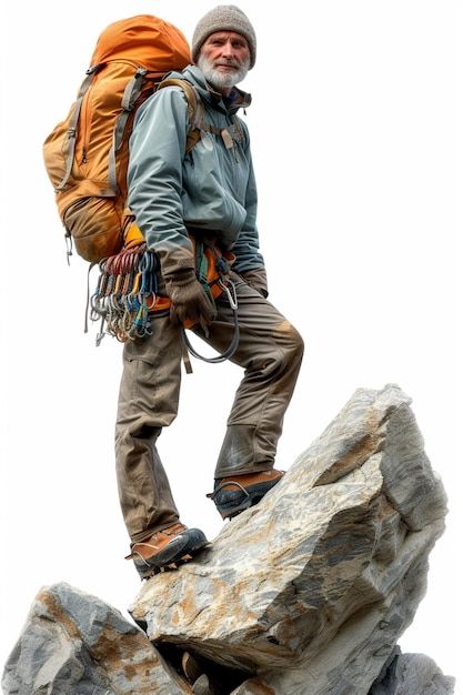 Photo character design of a mountain cli... | Premium Photo #Freepik #photo Mountain Climber Outfit, Mountaineering Outfit, Action Character Design, Hiking Pose, Human Sketches, Mountain Clothes, Climb Mountain, Men Reference, Adventure Clothes