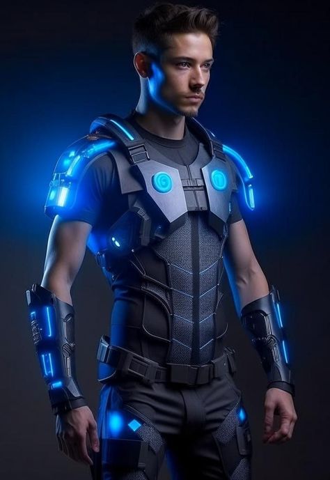 Scifi Suit, Futuristic Fashion Male, Futuristic Space Suit, Sci Fi Suit, Cyberpunk Boy, Cyberpunk Photoshoot, Futuristic Suit, Neon Futuristic, Futuristic Dress