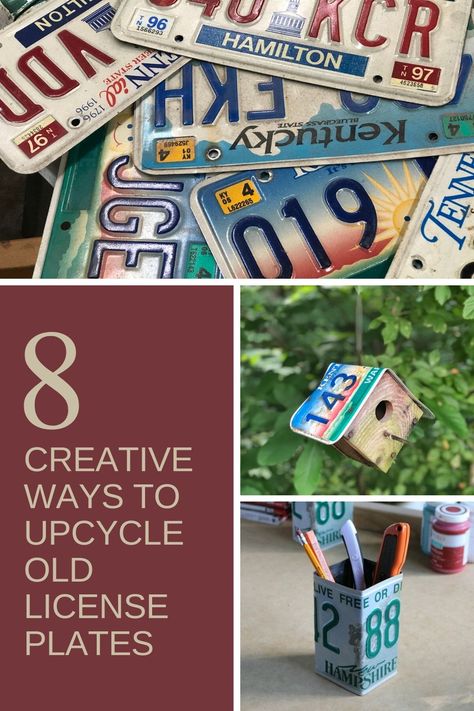 There is a whole group of people out there who love to collect antique license plates. We don’t collect them, but we do find them very cool. But what do you do with them once you collect them? Here are 8 creative ways to upcycle old license plates. Whether you are looking for wall art, birdhouses, maps or pencil boxes, there are ideas for every style! Diy License Plate Ideas, License Plate Art Ideas, Old License Plate Ideas, License Plate Crafts Projects, License Plate Crafts, License Plate Ideas, Old License Plates, Diy Hobbies, License Plate Art