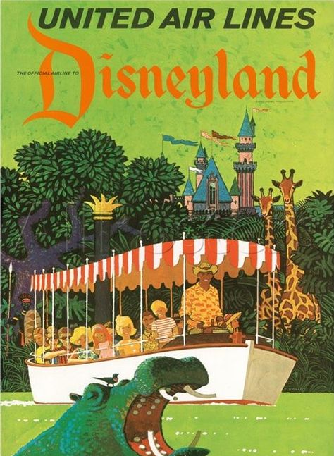 1960's United Airlines Jungle Cruise Ad 1960s Posters, Vintage Disney Posters, Disneyland Vintage, Old Posters, Disney Poster, Vintage Airline Posters, Disneyland Anaheim, United Air, Retro Disney