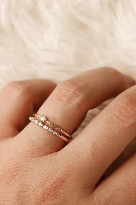 Subtle Flashes of Sparkle With This Simple and Minimal, Dainty Diamond – Lacee Alexandra Dainty Stackable Wedding Rings, Flat Wedding Rings Women, Dainty Vintage Ring, Simple Dainty Wedding Rings, 7 Diamond Ring, Diamond Ring Stack, Minimal Wedding Band, Rustic Engagement Rings, Minimalist Wedding Ring