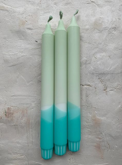 Colorful Hand-dyed Dip Dye Candles / Set of 3 Stick Candles in - Etsy Dip Dye Candles, Green Dip, Green Dips, Stick Candles, Green And Turquoise, Paraffin Candles, Candle Business, Taper Candle Holders, Unique Candles