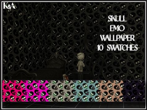 Wallpaper Sims 4 Cc, Black Sims 4 Cc, Black Sims, Wicker Wall, Emo Wallpaper, Full Body Tattoo, Stripes Wallpaper, Japanese Wall, Pink Skull