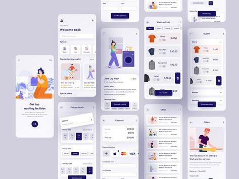 Laundry App, Laundromat Business, Desain Ux, Creative Market Design, Ux App Design, Mobile Application Design, Mobile App Design Inspiration, App Design Inspiration, Application Design