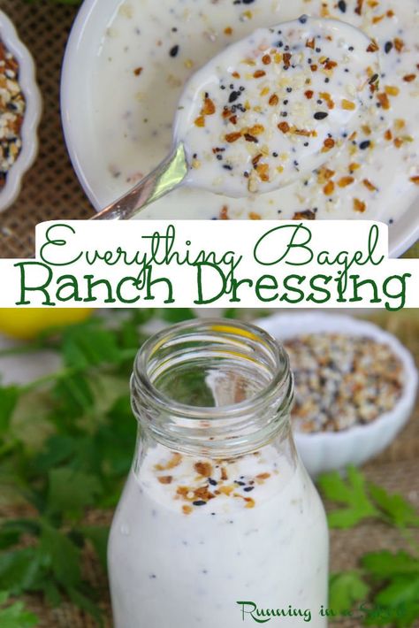 This Everything Bagel Ranch Dressing is a delightful blend of my homemade and healthy Greek Yogurt Ranch Dressing with DIY Everything Bagel Seasoning.  This creamy dressing or dip really pops with the familiar flavors from an Everything Bagel including garlic, dried onion, poppyseed, and sesame seeds.  You can serve this as either a dressing or dip! Everything Ranch Dip, Greek Yogurt Salad Dressing, Healthy Ranch, Greek Yogurt Ranch Dressing, Keto Sauce, Ranch Seasoning Recipes, Healthy Ranch Dressing, Yogurt Ranch, Yogurt Ranch Dressing