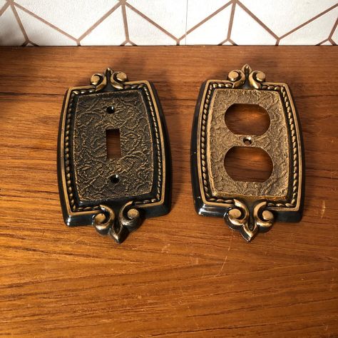 Vintage Light Switch Plates, Outlet Covers, Amerock Bonaventure Fleur De Lis Pattern, Antique Brass Electrical Plate Covers, Circa 1970's by VintageVanGoyyc on Etsy Vintage Light Switches, Diy Camper Remodel, Rating System, Camper Remodel, Diy Camper, Outlet Cover, Light Switch Plate Cover, Remodeled Campers, Toggle Switch