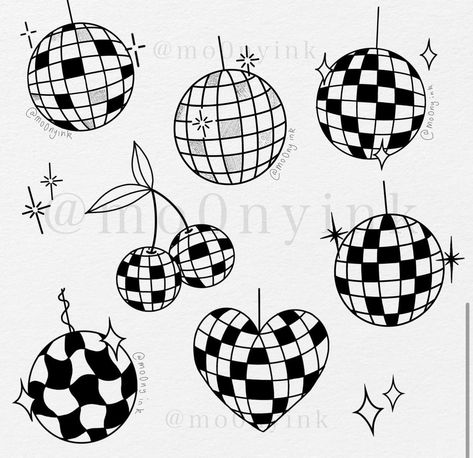 Disco Heart Tattoo, Bowling Ball Tattoo, Cherry Mirrorball, Disco Ball Heart Tattoo, Heart Disco Ball Tattoo, Cherry Mirrorball Tattoo, Disco Ghost Tattoo, Traditional Disco Ball Tattoo, Checker Tattoo