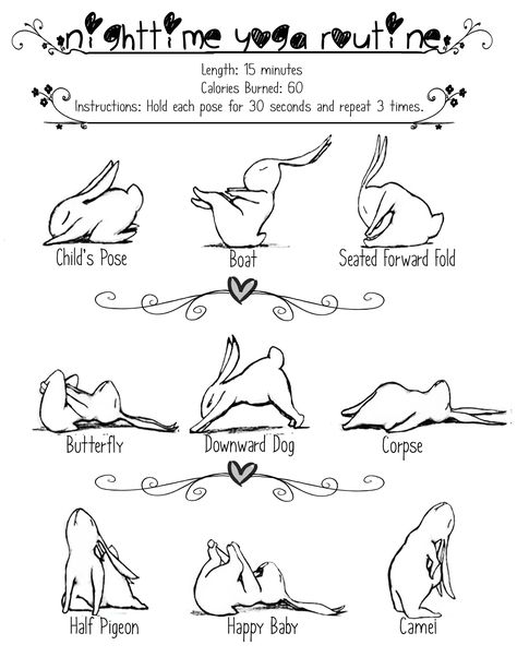 Easy, nighttime yoga routine that I do daily. Page Design: Lily Lago (Me) Illustrations: Brian Russo (Yoga Bunny) Nighttime Yoga Routine, Good Night Yoga, Nighttime Yoga, Night Time Yoga, Bunny Yoga, Night Yoga, Bedtime Yoga, Ashtanga Vinyasa Yoga, Yoga Beginners