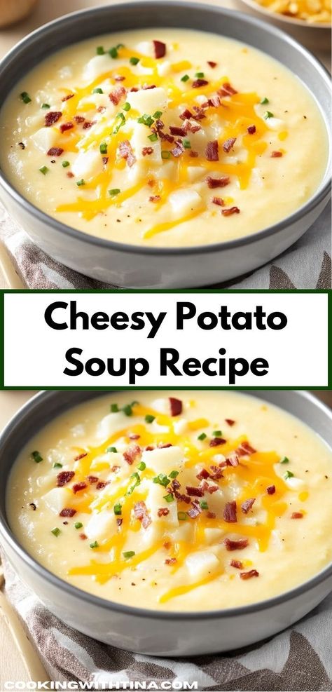 Craving a deliciously rich meal without the hassle? This Cheesy Potato Soup can be whipped up in no time, offering a delightful mix of cheesy and hearty flavors. An ideal choice for quick family dinners or weeknight meals. Cheesy Potato Soup Recipe Easy, Soup Recipes Healthy Easy, Soups Recipes Healthy, Healthy Easy Soup Recipes, Simple Tasty Meals, Healthy Easy Soup, Cheesy Potato Soup Easy, Gluten Free Potato Soup, Cheesy Potato Soup Recipe