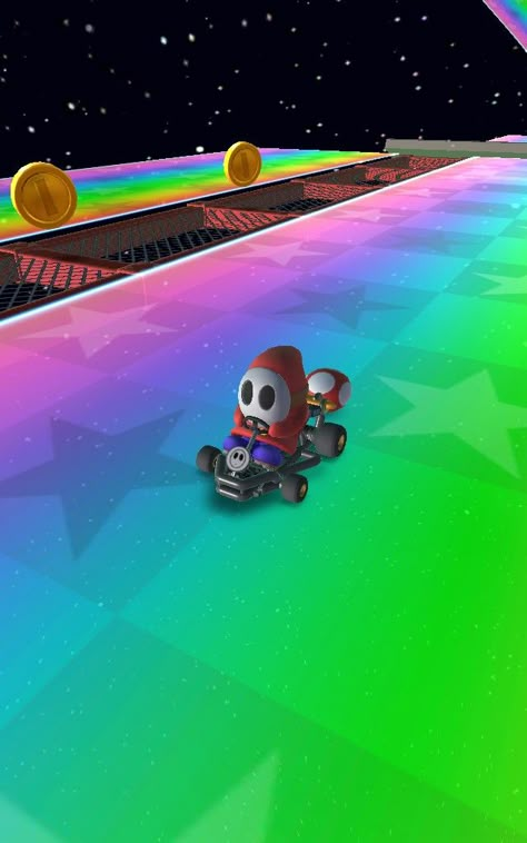 Shy Guy Aesthetic Mario, Shyguy Mario Art, Rainbow Road Mario Kart Wallpaper, Mario Kart Wallpaper Aesthetic, Mario Cart Wallpapers, N64 Wallpaper, Mario Kart Background, Shy Guy Wallpaper, Video Game Wallpaper Iphone