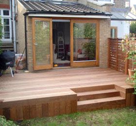 Recessed Deck Stairs, Garage Stairs, Platform Deck, Front Stairs, Raised Deck, Homestead Ideas, Deck Steps, Hardwood Decking, Deck Stairs