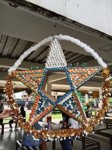 Parol Made Of Indigenous Materials, Parol Making Contest, Lantern Recycled Materials, Christmas Decor Recycled Materials, Recycled Christmas Lantern, Parol Design Ideas, Parol Ideas Recycled, Parol Making Recycled Materials, Christmas Parol Recycled Materials