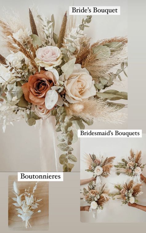 Wegmans Flowers Weddings, Bohemian Bride Bouquet, Elegant Boho Wedding Bouquet, Bridal Bouquet Rustic Boho, Boho Theme Bouquet, Rustic Bouquets For Bride, Rustic Boho Wedding Flowers Bouquets, Small Boho Bridal Bouquet, Bride And Bridesmaid Bouquets Boho