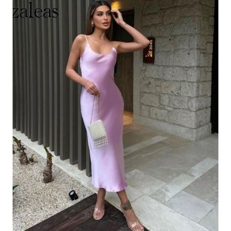 Zara Satin Effect Midi Slip Dress Adjustable Straps Pullover Style 100% Polyester Bust: 13" Length: 49" Midi Slip Dress, Zara Dresses, Pullover Styling, Pink Purple, Slip Dress, Adjustable Straps, Zara, Satin, Purple