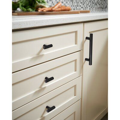 Design House T-Pull Bar Knob | Wayfair Cabinet Pulls For White Cabinets, Kitchen Hardware White Cabinets, White Cabinets Black Hardware, Black Hardware Kitchen, Modern Kitchen Handles, Black Kitchen Hardware, Cabinet Types, Kitchen Drawer Handles, Office Pantry