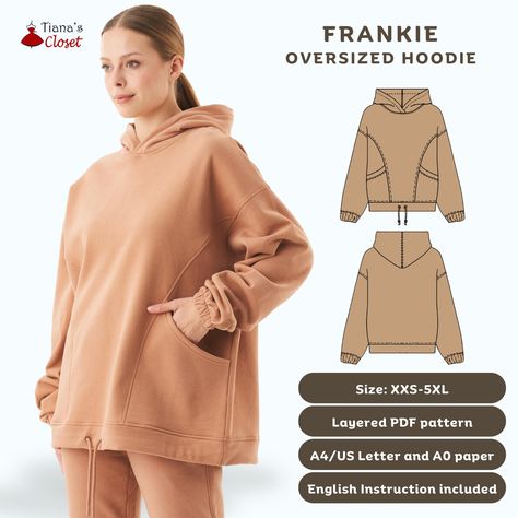 PDF Sewing Pattern Frankie Oversized Hoodie Digital Sewing Pattern for Women Hooded Sweatshirt Sewing Pattern Tiana's Closet - Etsy Sweatshirt Sewing Pattern, Sweatshirt Sewing, Hoodie Sewing Pattern, Hoodie Pattern, Womens Sweatshirts Hoods, Couture Mode, Diy Sewing Clothes, Oversized Hoodie, Free Sewing