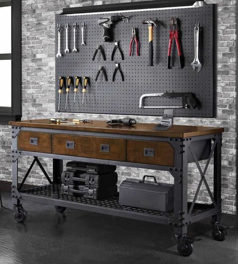 Workbench Tool Storage, Tool Storage Garage, Metal Work Bench, Officine In Garage, Rolling Workbench, Mobile Cart, Storage Garage, Tool Bench, Garage Tool Storage