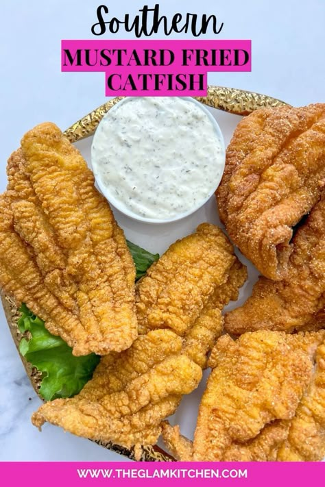 Mustard fried catfish Southern Fried Whiting Fish Recipes, Mustard Fried Catfish, Mustard Fried Fish, Crispy Fried Fish Recipes, Fried Catfish Dinner, Cajun Meals, Fried Catfish Recipe, Fried Catfish Recipes, Baked Catfish