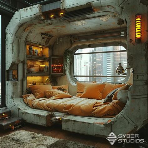 Visualizing the Future: 31 Cyberpunk Rooms That Will Blow Your Mind – Syber Studios Sci Fi Room Design, Fantasy Bedroom Concept Art, Cyberpunk Furniture, Cyberpunk Rooms, Cyberpunk Home, Sci Fi Bedroom, Cyberpunk Interior Design, Futuristic Rooms, Scifi Room