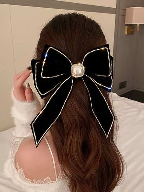 1pc Women Bow & Faux Pearl Decor Fashionable Hair Clip, For DecorationI discovered amazing products on SHEIN.com, come check them out! Elegance Hair, Black Hair Bows, Big Hair Bows, Bow Hairstyle, Rhinestone Hair Clip, Peinados Fáciles Para Cabello Corto, French Hair, Hair Accessories Clips, Pearl Hair Clip