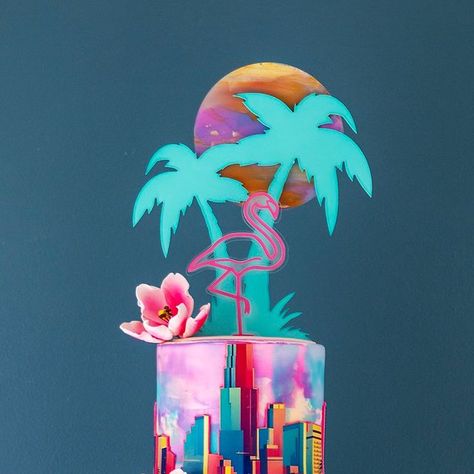 Elegant Temptations on Instagram: "🌴✨ South Beach Vibes 

Bringing the essence of Miami’s South Beach right to your party with a touch of tropical glam.

 #SouthBeachVibes #TropicalCake #MiamiVice #MiamiCustomCake #etcakes #PicoftheDay" Miami Vice Party, Miami Birthday, 80s Miami, Tropical Glam, Miami Vice, Beach Vibes, South Beach, Beach Vibe, 30th Birthday