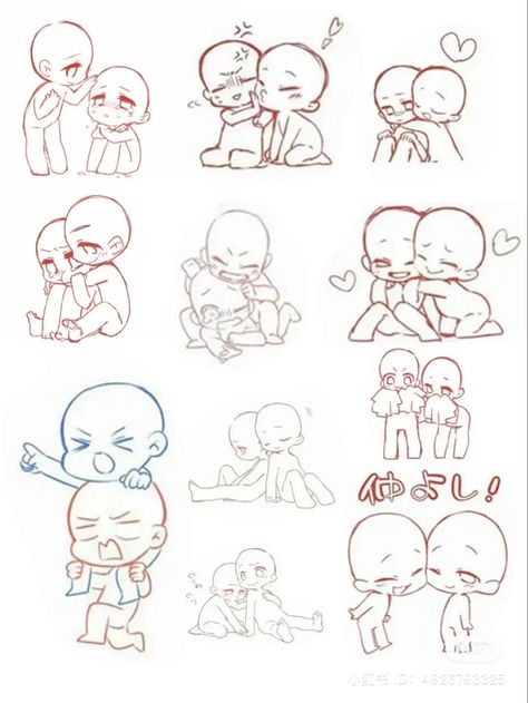 Chibi Poses, Art Collaboration, Chibi Body, Anatomy Practice, الفن الرقمي, Chibi Sketch, Chibi Couple, 인물 드로잉, 캐릭터 드로잉