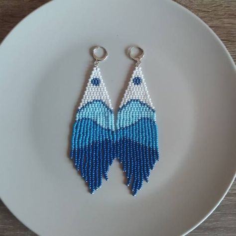 Mountain Earrings, Seed Bead Jewelry Patterns, Seed Beading, Handmade Earrings Beaded, Brick Stitch Earrings, Bead Loom Bracelets, Bead Loom Patterns, Fringe Earrings, Earring Patterns