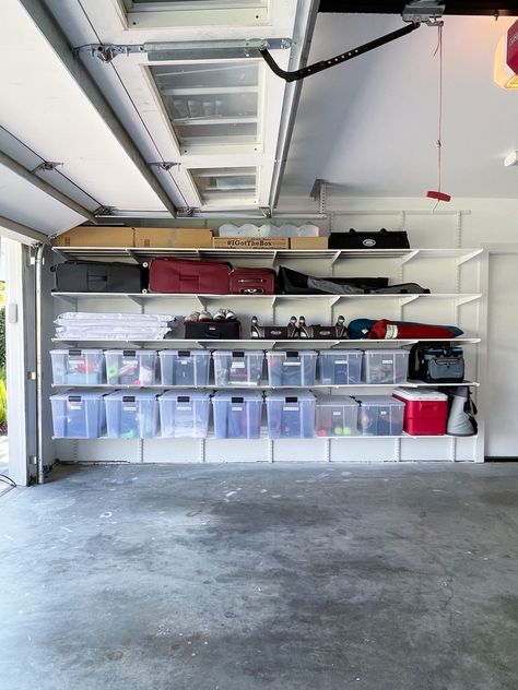 The 5 Phases of Garage Organizing - Simply Organized Garage Organization Wall Systems, Neat Garage Storage Ideas, Wall Shelves Garage, Garage Organization 2 Car, Garage Shelving Ideas Wall, Garage Wall Storage System, Garage Store Ideas, Garage Hobby Room, The Home Edit Garage