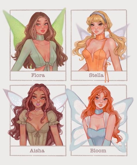 4 Girls Cartoon, Aisha Fanart, 4 Cartoon Characters, Winx Drawing, Klub Winx, Bloom Winx Club, Disney Princess Art, Princess Art, Cute Art Styles