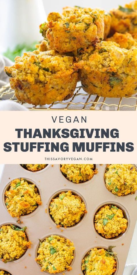 Vegan Thanksgiving Meal Ideas, Vegetarian Stuffing Muffins, Individual Thanksgiving Side Dishes, Easy Vegan Stuffing, Vegan Stuffing Muffins, Vegan Thanksgiving Dressing, Vegan Thanksgiving Deserts, Cheap And Easy Thanksgiving Sides, Vegan Thanksgiving Dinner Recipes