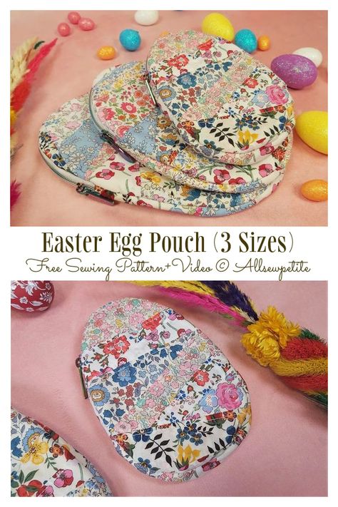 Fabric Easter Egg Pouch Free Sewing Pattern + Video | Fabric Art DIY Fabric Art Diy, Sanitary Products, Easter Egg Pattern, Sewing To Sell, Pouch Sewing, Free Sewing Pattern, First Aid Supplies, Pouch Pattern, Sewing Toys