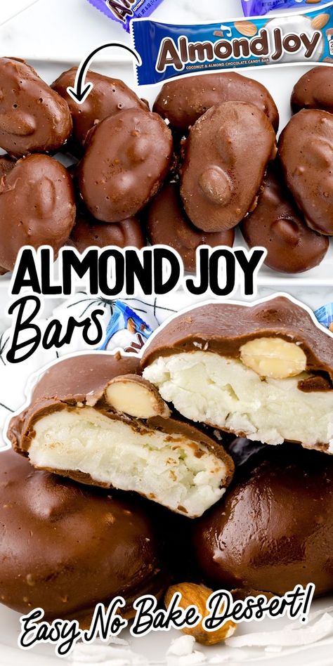 Almond Joy Bars Almond Joy Bars Recipe, Homemade Almond Joy, Almond Joy Bars, Coconut Filling, Almond Crunch, Candied Almonds, Almond Bars, Almond Joy, Easy No Bake Desserts