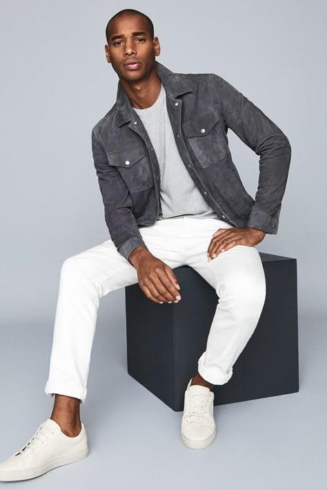 Inspired by classic trucker styles, the Jagger jacket in dark-steel is an outerwear investment that is sure to become a firm favourite. Crafted in supple suede with brushed silver-tone fastenings, this piece is a colour that provides a strong foundation to every look and will transcend the seasons. Style it with a polo shirt and slim-fit jeans to give a cool edge to weekend dressing. Trucker Jacket Outfit, Suede Trucker Jacket, Coat Styles, Mens Wool Coats, Best Winter Coats, Dark Steel, Weekend Dresses, Winter Fashion Coats, Men Suede