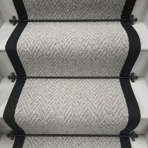 Grey Runner Stairs, Grey Stair Runner, Grey Painted Stairs With Runner, Black Stairs With Runner, Dark Grey Stair Runner, Grey Stair Runner With Black Edge, Gray Stair Runner, Herringbone Stair Carpet Uk, Staircase Pictures