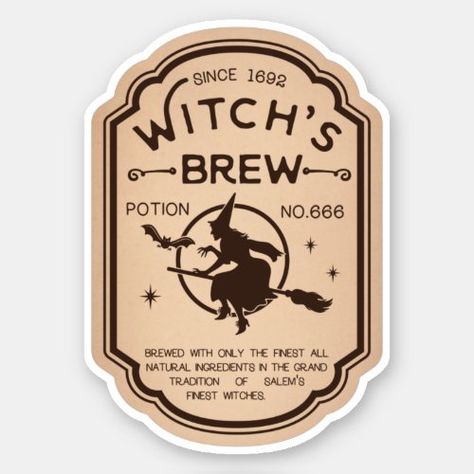 $5.70 | Witchs Brew Potion Vintage Label Sticker | Halloween Sticker | halloween drink label, funny ingredient label, spooky halloween party, vintage label illustration, apothecary, horror wizard brew, creative scary witchcraft, magic potion witch, witch theme, witchs brew Witches Brew Labels, Potion Witch, Witchs Brew, Label Illustration, Potion Making, Halloween Drink, Witchcraft Magic, Apothecary Labels, Witch Potion