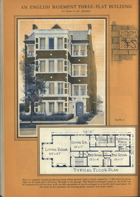 Dingbat Apartment Floor Plan, Vintage Apartment Floor Plans, Historic Apartment Building, Multifamily House Plans, Apartment Building Layout, Apartment Building Floor Plans, Small Apartment Building Plans, Vintage Floor Plans, Small Apartment Building